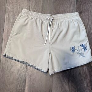 Abercrombie & Fitch Men’s XL Beige Floral Embroidered Swim Trunk Shorts Lined